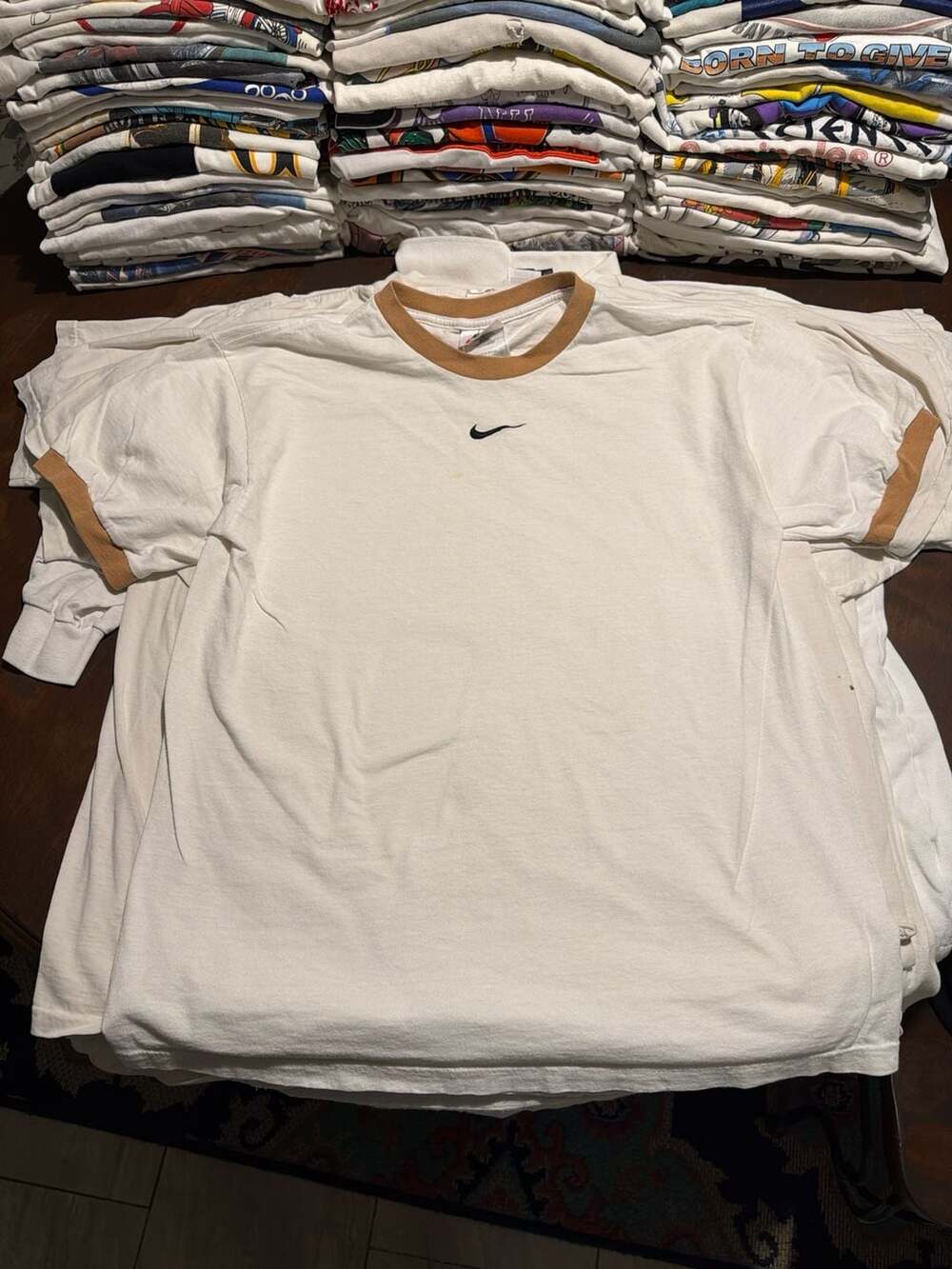 Vintage 90s Nike Center Swoosh Mocha Ringer T-Shirt White Brown